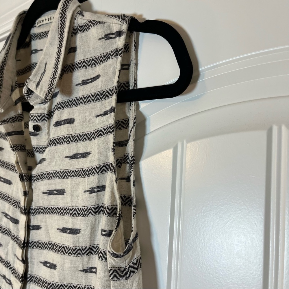 Alice + Olivia Isabelle Shirt Dress Southwestern Mini Cream Black Size Small - Picture 3 of 8
